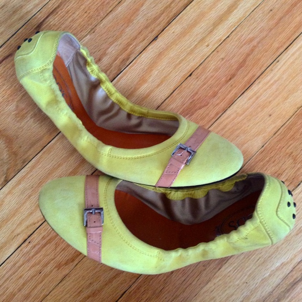 Tod's yellow suede ballerina flats, size 41